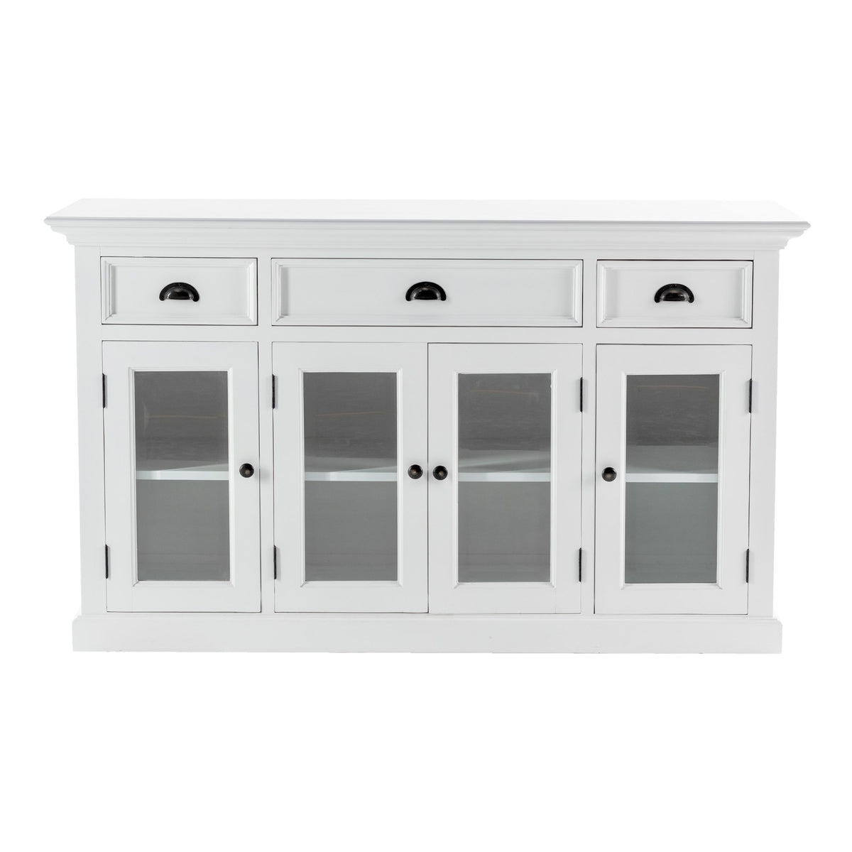 NovaSolo Halifax Buffet with 4 Glass Doors 3 Drawers, Classic White