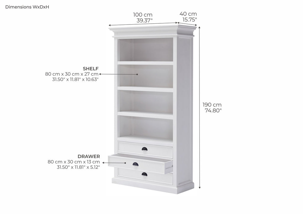 NovaSolo Halifax Bookcase, Classic White – dimensions