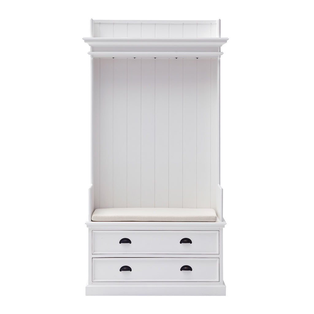 NovaSolo Halifax Entryway Coat Rack & Bench Unit Hall Tree, Classic White