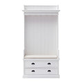 NovaSolo Halifax Entryway Coat Rack & Bench Unit Hall Tree, Classic White