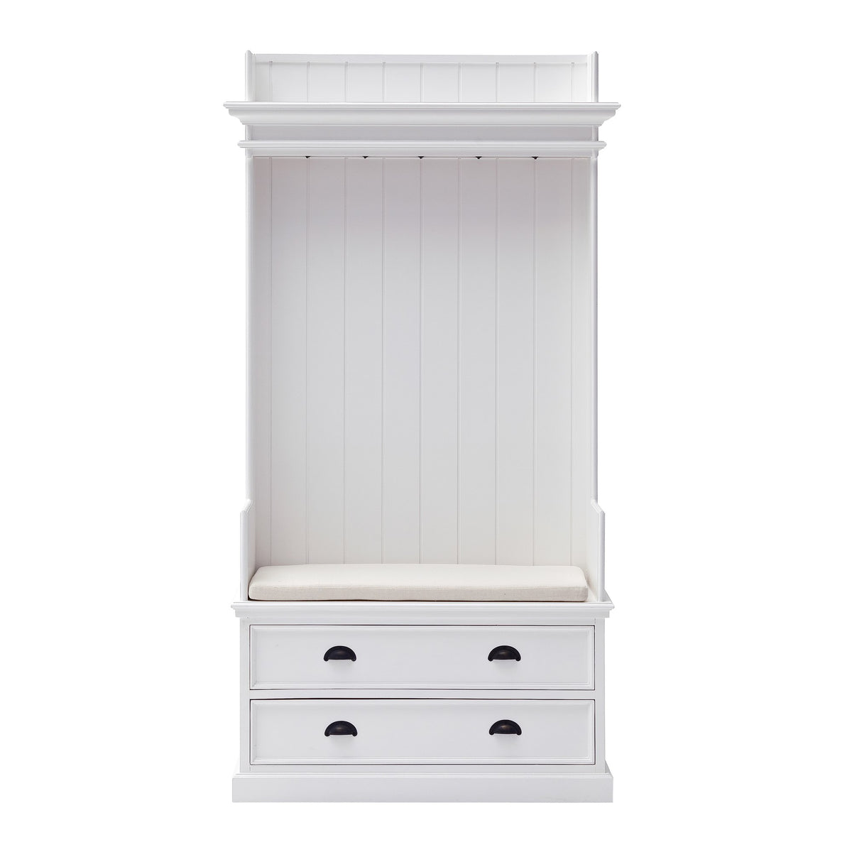 NovaSolo Halifax Entryway Coat Rack & Bench Unit Hall Tree, Classic White