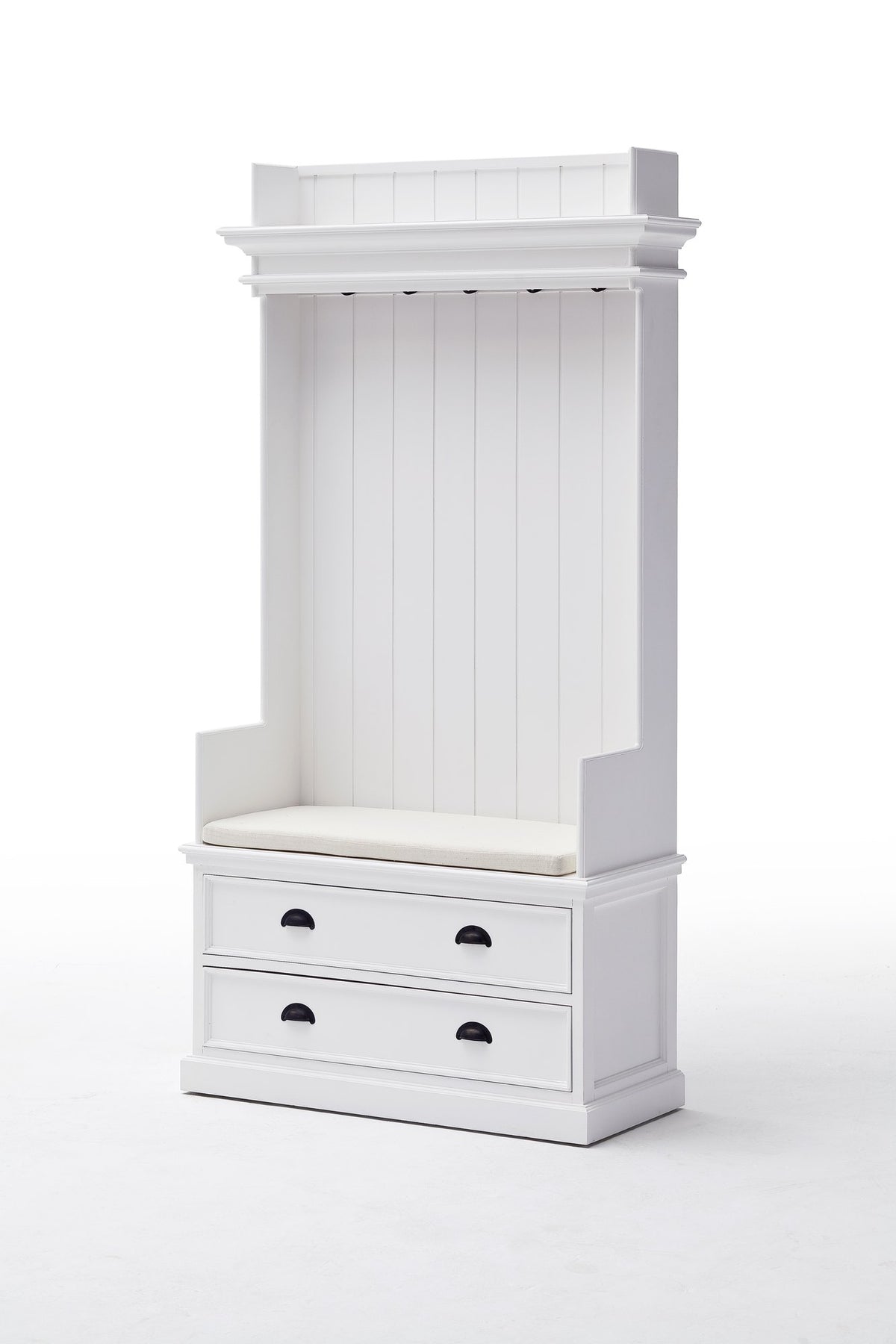 NovaSolo Halifax Entryway Coat Rack & Bench Unit Hall Tree, Classic White – view 10