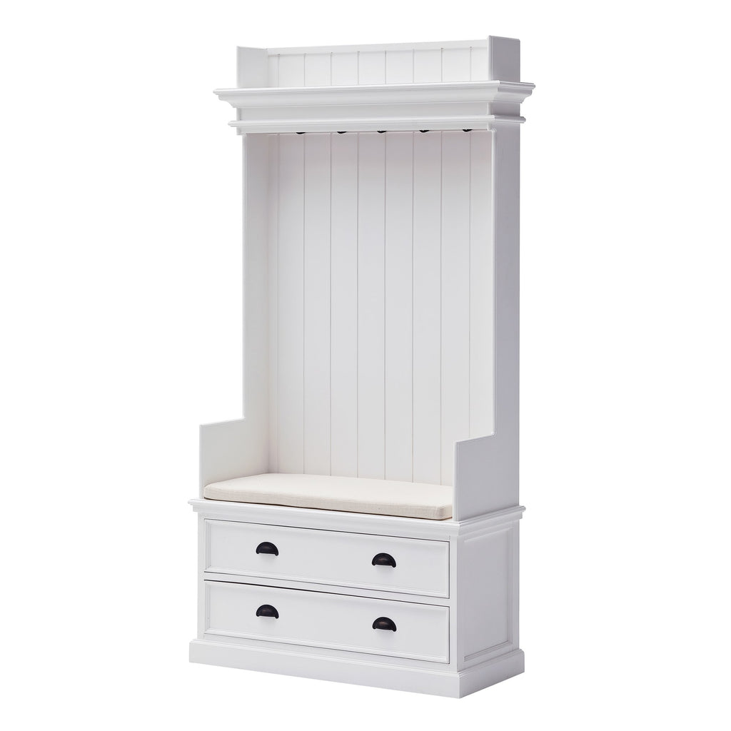 NovaSolo Halifax Entryway Coat Rack & Bench Unit Hall Tree, Classic White – view 2