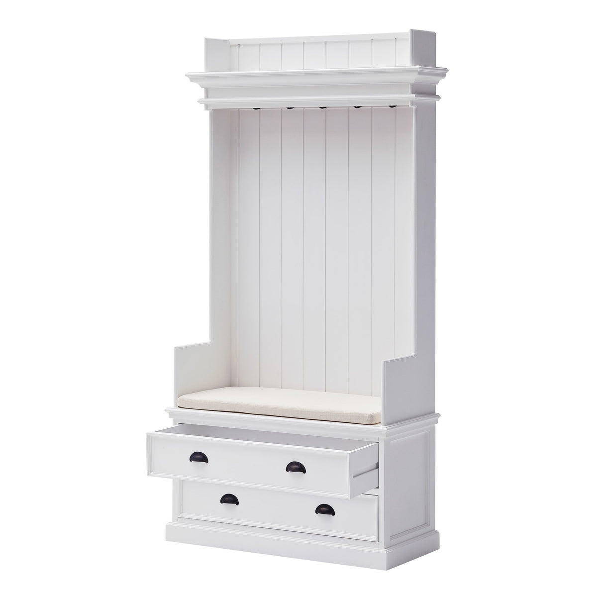 NovaSolo Halifax Entryway Coat Rack & Bench Unit Hall Tree, Classic White – view 3