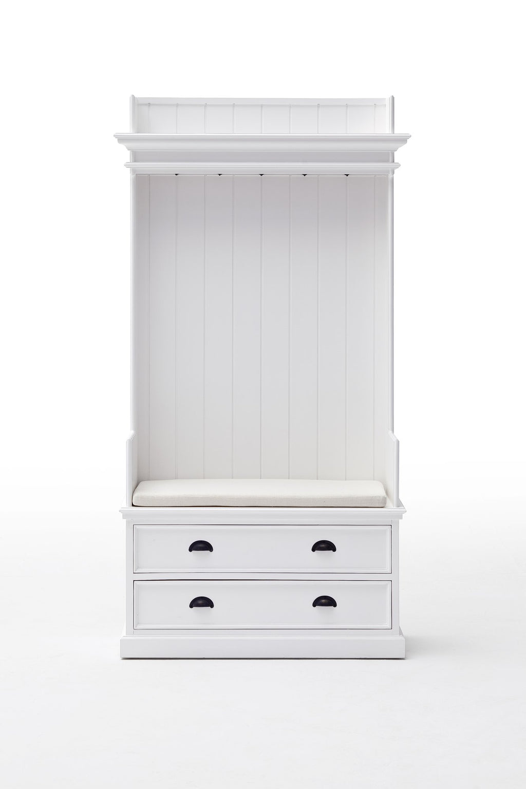 NovaSolo Halifax Entryway Coat Rack & Bench Unit Hall Tree, Classic White – view 9