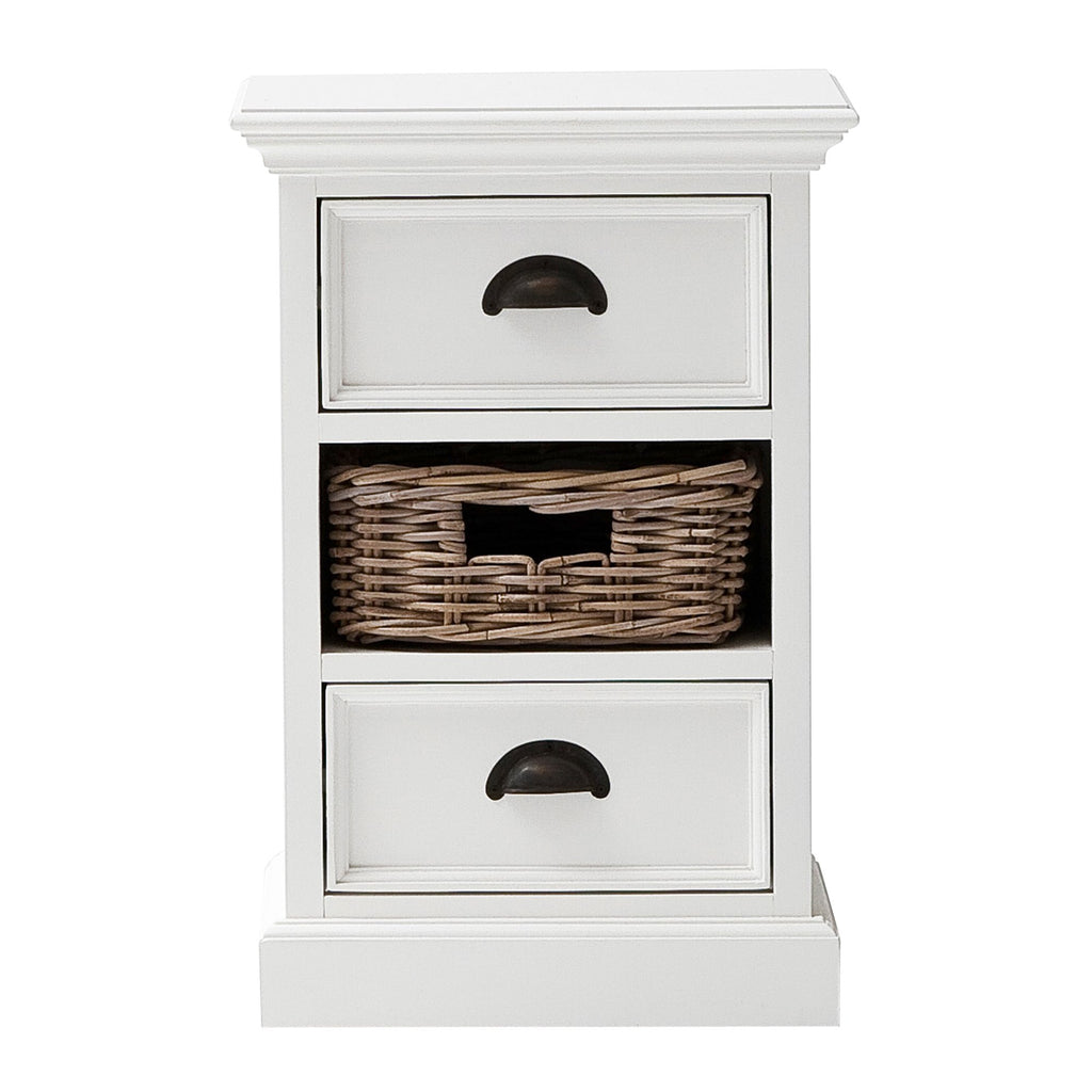 NovaSolo Halifax Bedside Storage Unit with Basket Side Table, Classic White