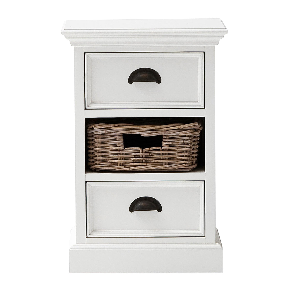 NovaSolo Halifax Bedside Storage Unit with Basket Side Table, Classic White