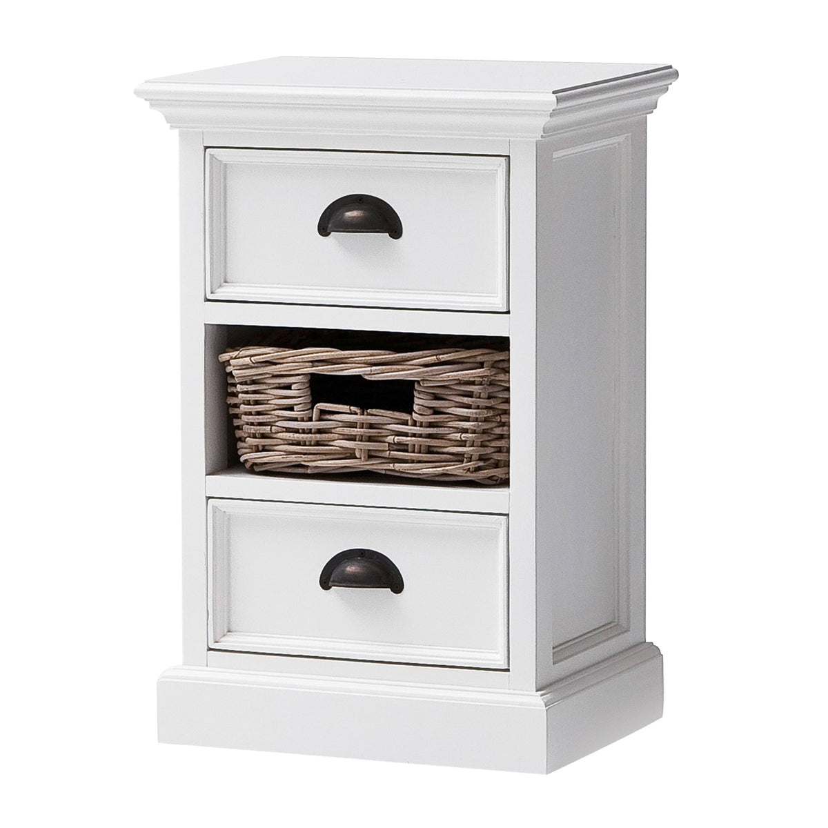NovaSolo Halifax Bedside Storage Unit with Basket Side Table, Classic White – view 3