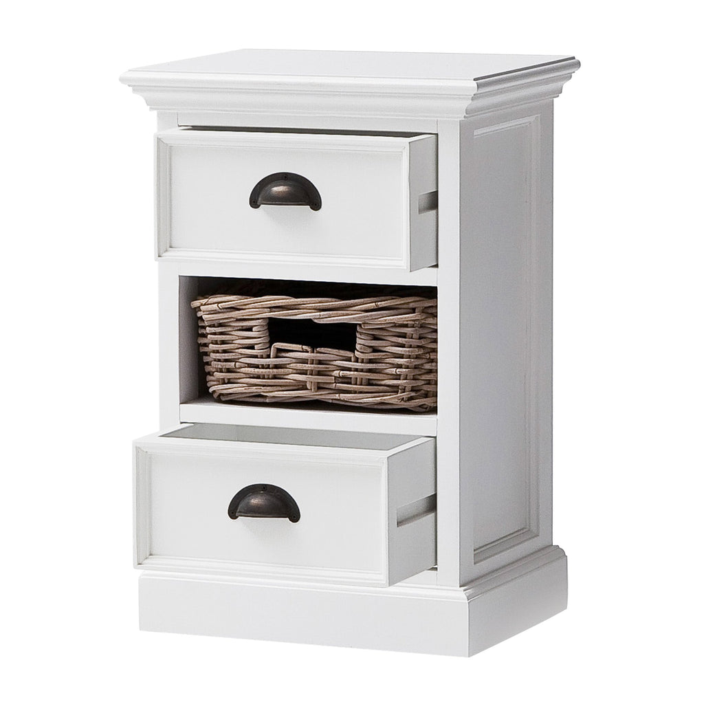 NovaSolo Halifax Bedside Storage Unit with Basket Side Table, Classic White – view 5