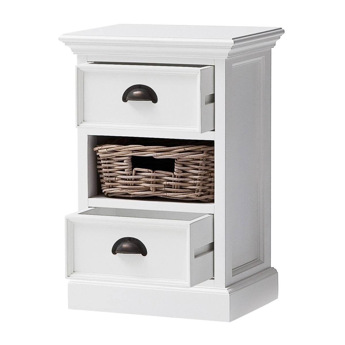 NovaSolo Halifax Bedside Storage Unit with Basket Side Table, Classic White – view 5