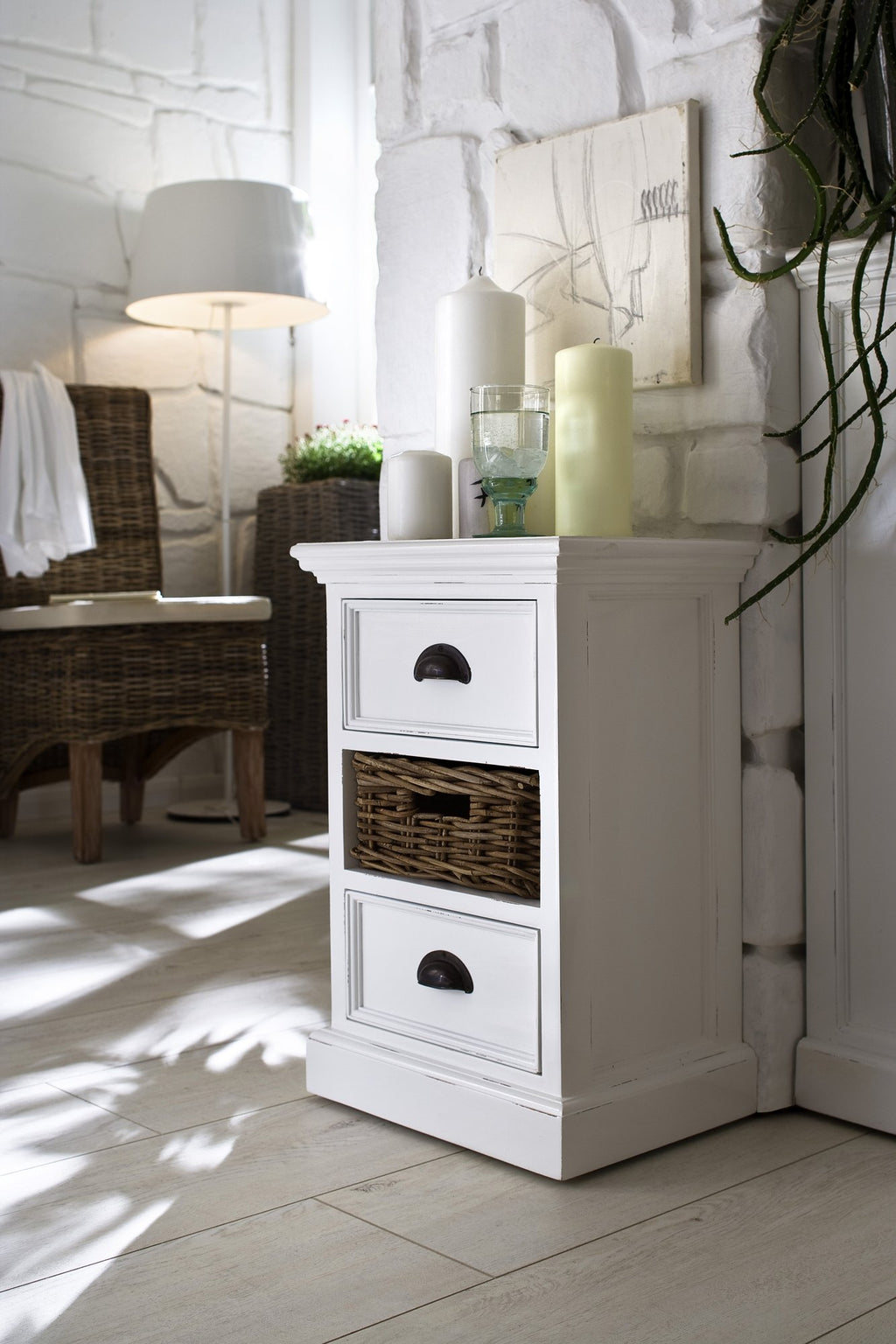 NovaSolo Halifax Bedside Storage Unit with Basket Side Table, Classic White – view 9