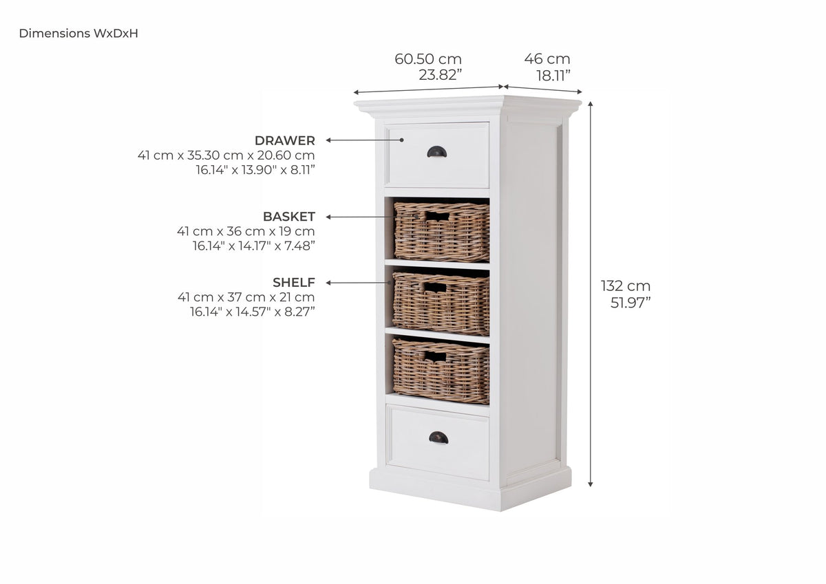 NovaSolo Halifax Storage Unit with Basket Set Storage Cabinet, Classic White – dimensions