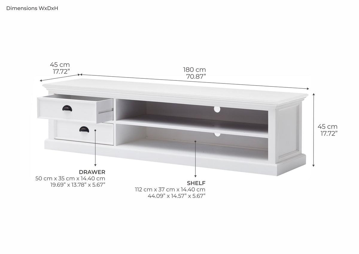 NovaSolo Halifax Large ETU TV Stand, Classic White – dimensions