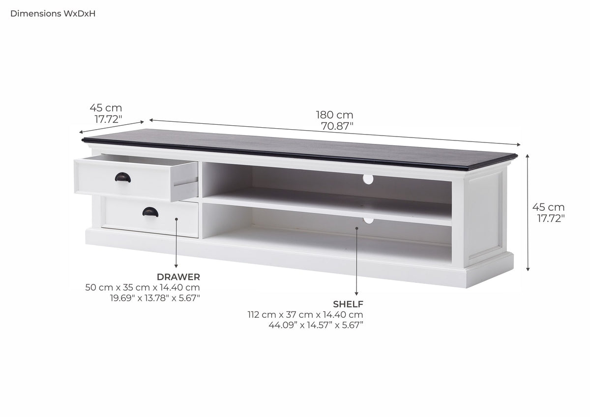 NovaSolo Halifax Contrast Large ETU TV Stand, Classic White & Black – dimensions