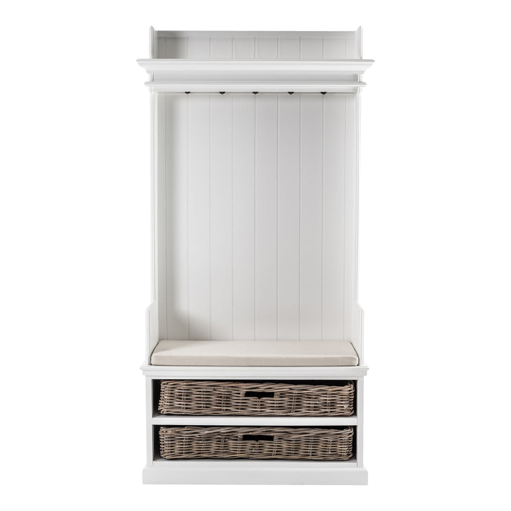 NovaSolo Halifax Entryway Coat Rack & Bench Unit Hall Tree, Classic White