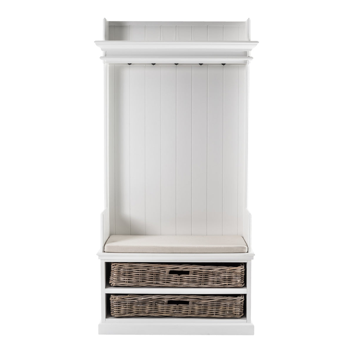 NovaSolo Halifax Entryway Coat Rack & Bench Unit Hall Tree, Classic White