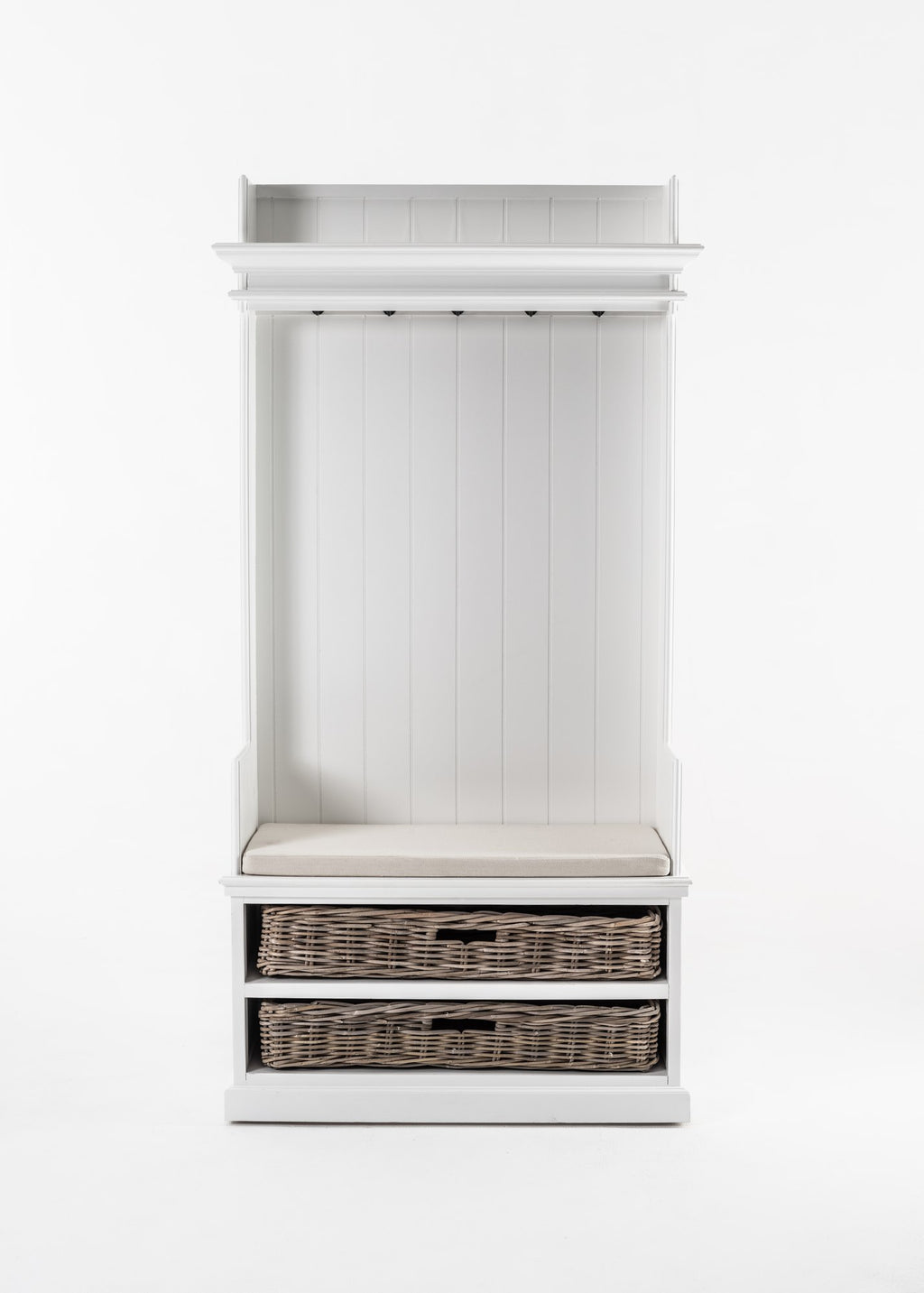 NovaSolo Halifax Entryway Coat Rack & Bench Unit Hall Tree, Classic White – view 10