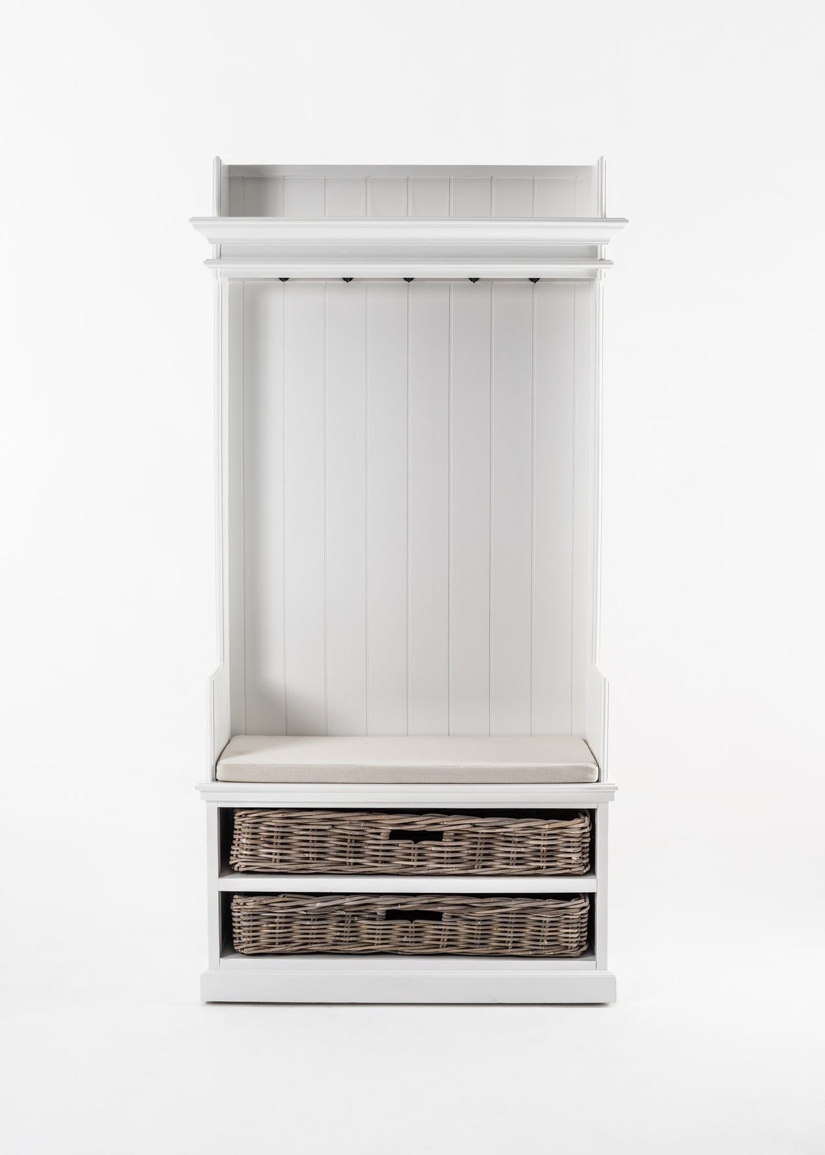 NovaSolo Halifax Entryway Coat Rack & Bench Unit Hall Tree, Classic White – view 10