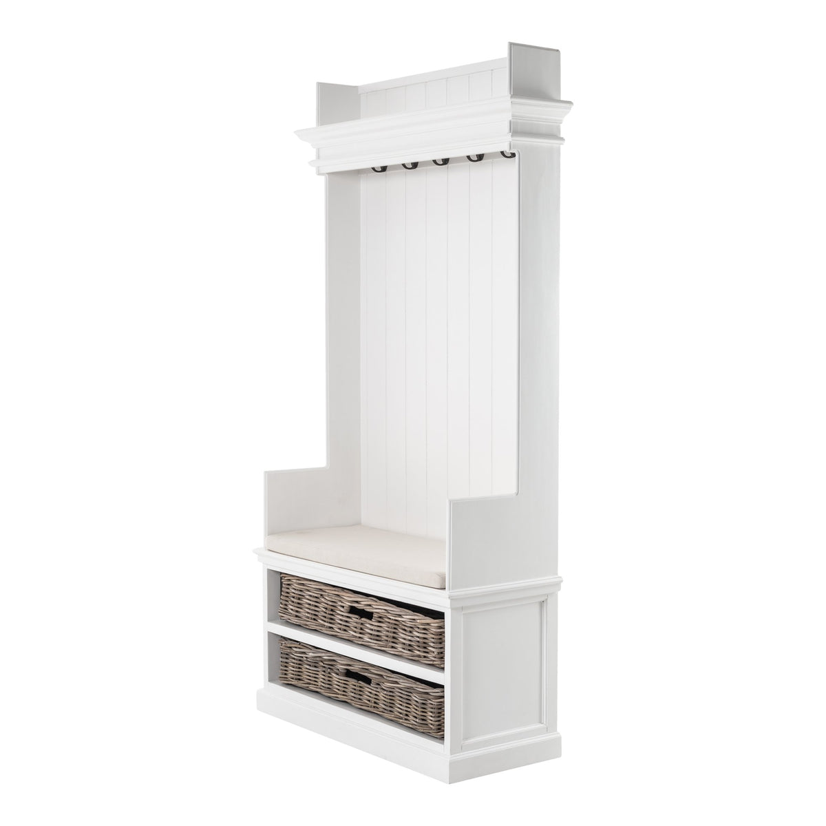 NovaSolo Halifax Entryway Coat Rack & Bench Unit Hall Tree, Classic White – view 2