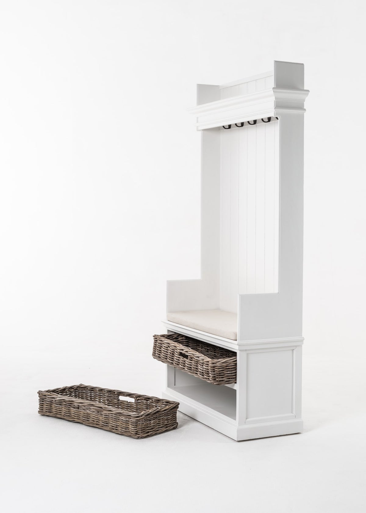 NovaSolo Halifax Entryway Coat Rack & Bench Unit Hall Tree, Classic White – view 5