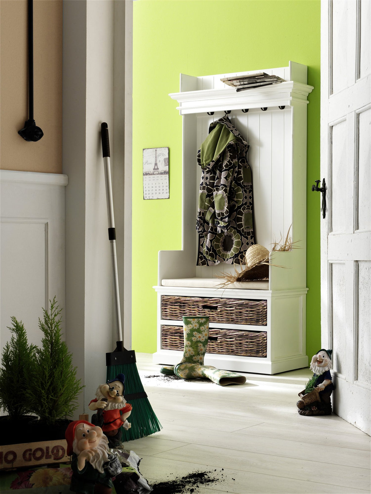 NovaSolo Halifax Entryway Coat Rack & Bench Unit Hall Tree, Classic White – view 9