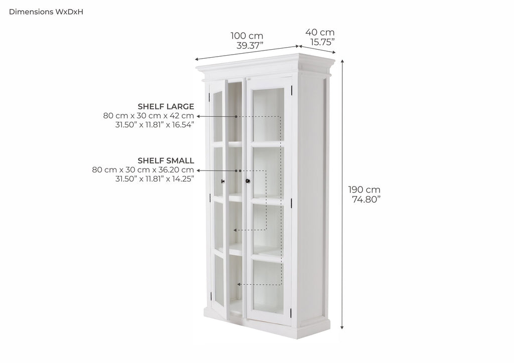 NovaSolo Halifax Double Vitrine Display Cabinet, Classic White – dimensions