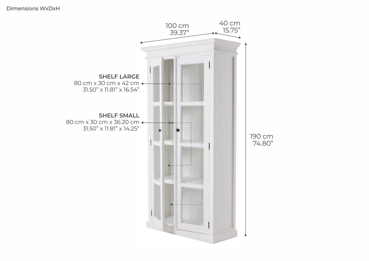NovaSolo Halifax Double Vitrine Display Cabinet, Classic White – dimensions