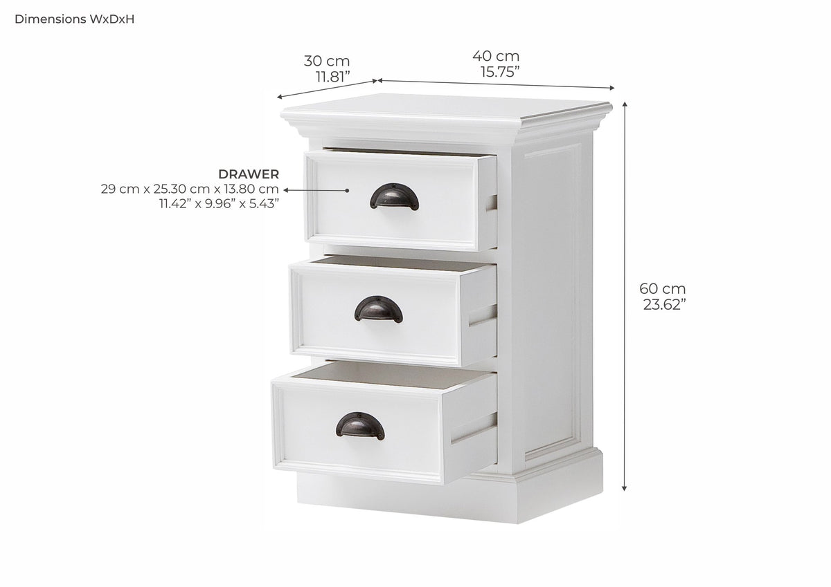 NovaSolo Halifax Bedside Drawer Unit Side Table, Classic White – dimensions