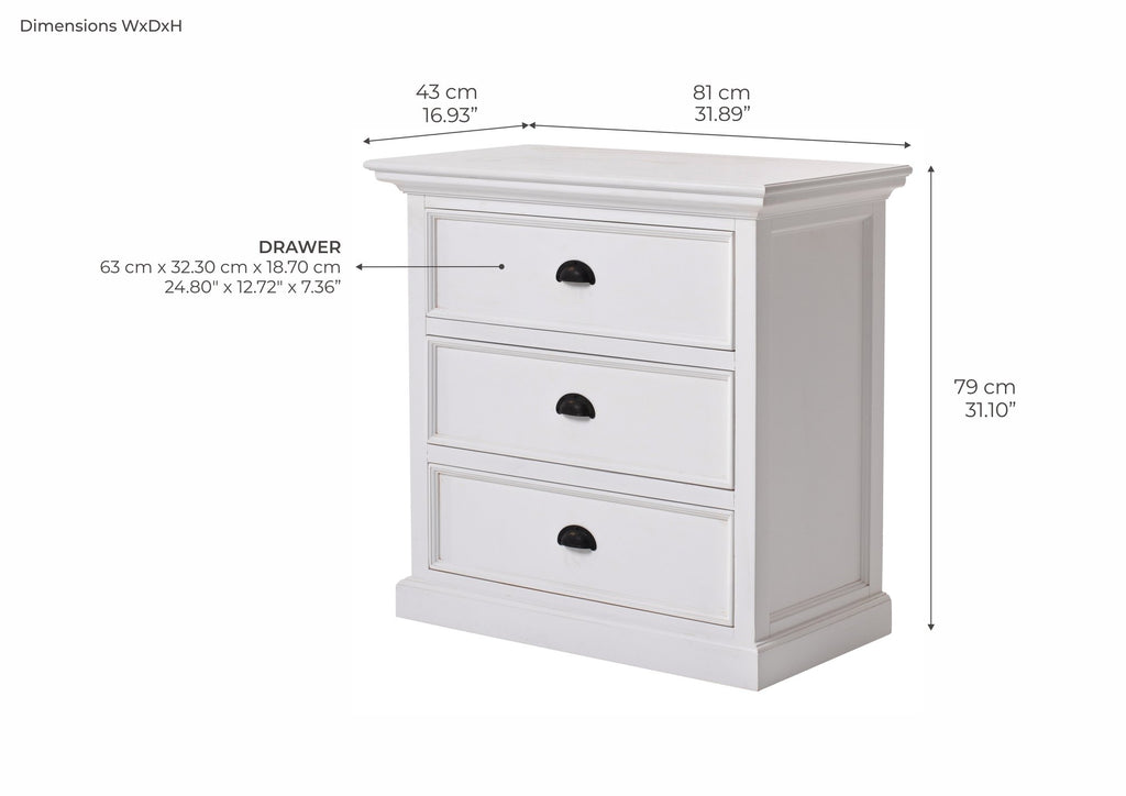 NovaSolo Halifax Bedside Drawer Unit Side Table, Classic White – dimensions