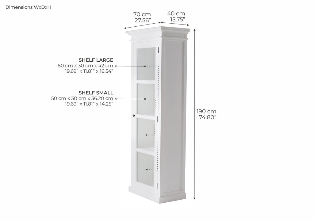 NovaSolo Halifax Single Vitrine Display Cabinet, Classic White – dimensions