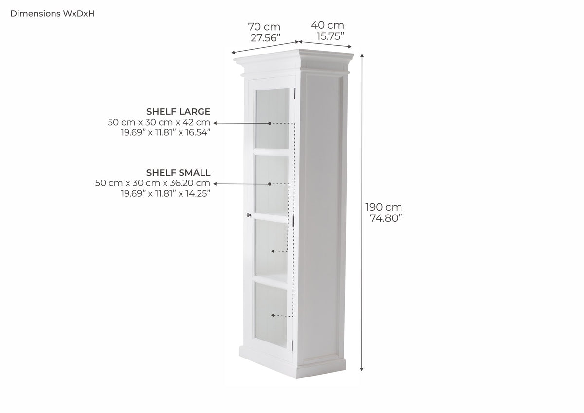 NovaSolo Halifax Single Vitrine Display Cabinet, Classic White – dimensions