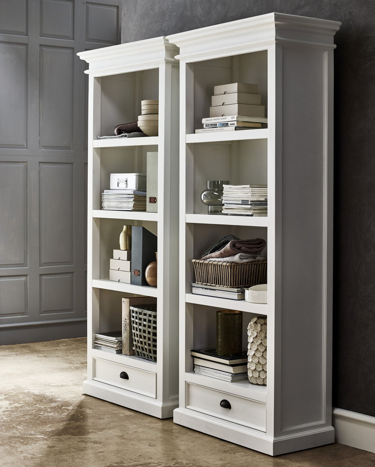 NovaSolo Halifax Bookcase with 1 Drawer, Classic White – view 10