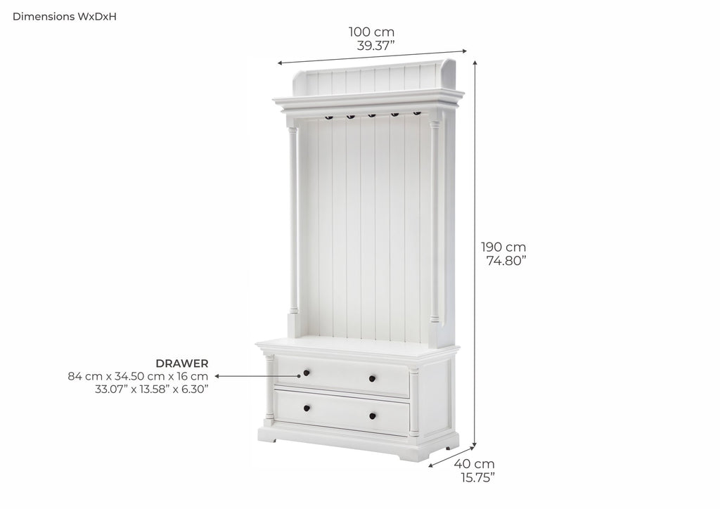 NovaSolo Provence Hall Tree, Classic White – dimensions