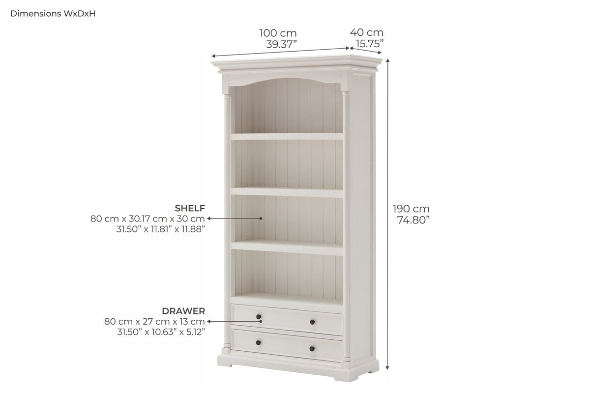 NovaSolo Provence Bookcase, Classic White – dimensions