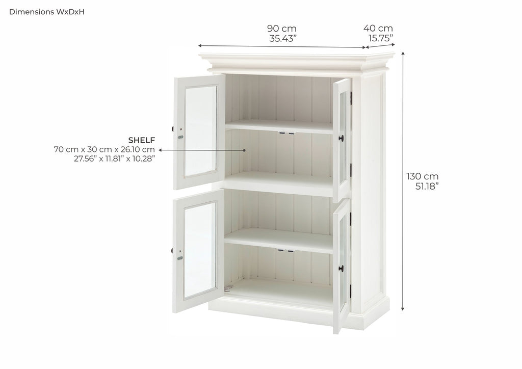 NovaSolo Halifax 2 Level Pantry Display Cabinet, Classic White – dimensions