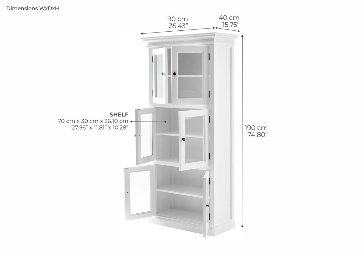 NovaSolo Halifax 3 Level Pantry Display Cabinet, Classic White – dimensions