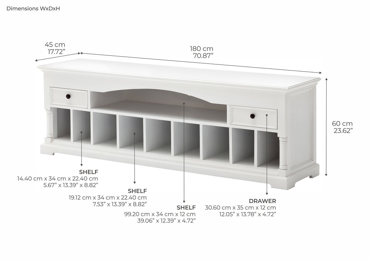 NovaSolo Provence Media Console TV Stand, Classic White – dimensions
