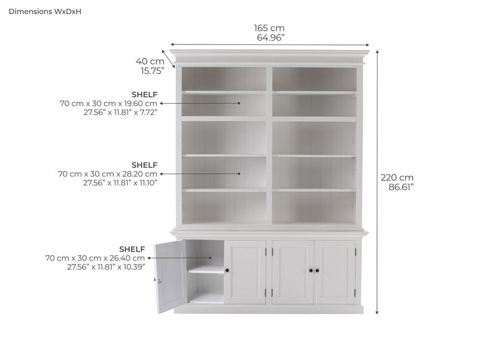 NovaSolo Halifax Double-Bay Hutch Unit, Classic White – dimensions