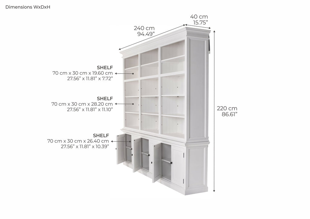 NovaSolo Halifax Triple-Bay Hutch Unit, Classic White – dimensions