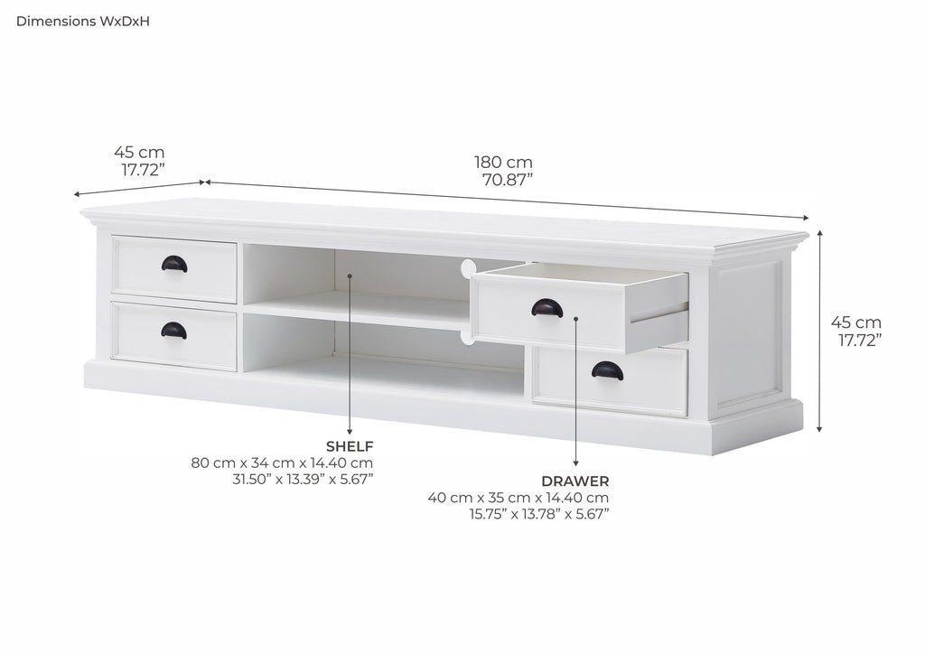 NovaSolo Halifax Large ETU with 4 Drawers TV Stand, Classic White – dimensions