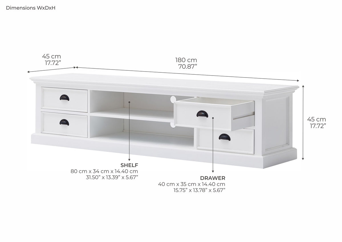 NovaSolo Halifax Large ETU with 4 Drawers TV Stand, Classic White – dimensions