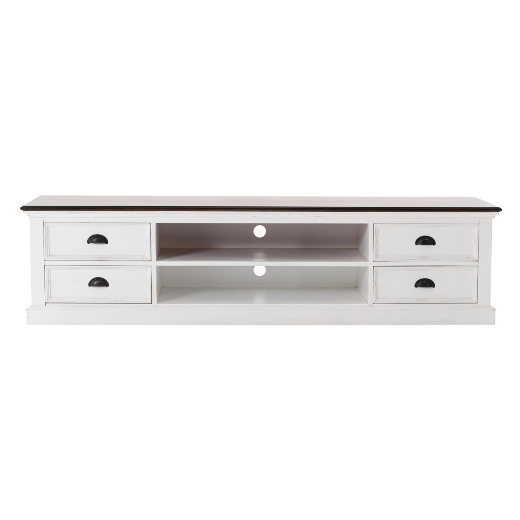 NovaSolo Halifax Accent Large ETU with 4 drawers TV Stand, White Distress & Deep Brown