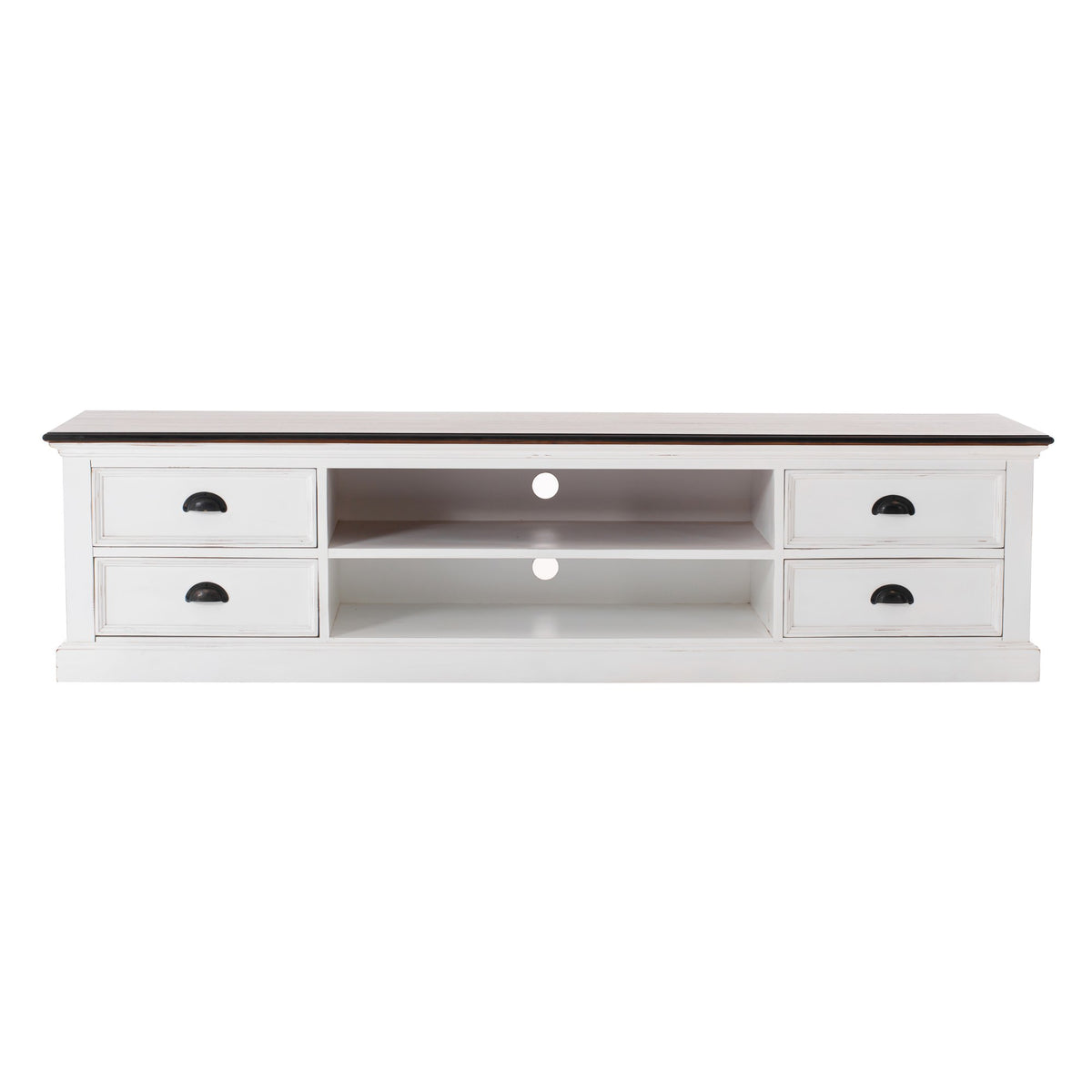 NovaSolo Halifax Accent Large ETU with 4 drawers TV Stand, White Distress & Deep Brown