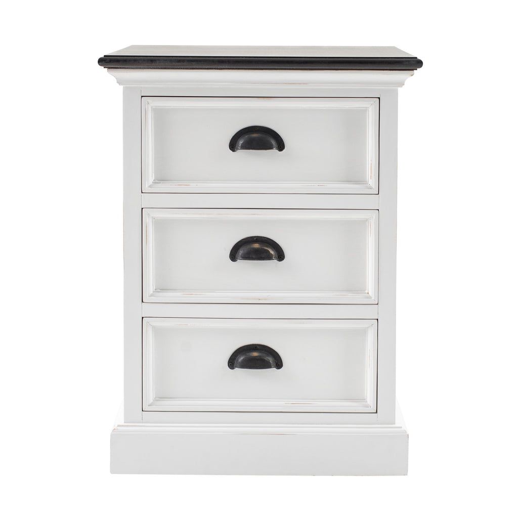 NovaSolo Halifax Accent Bedside Drawer Unit Side Table, White Distress & Deep Brown