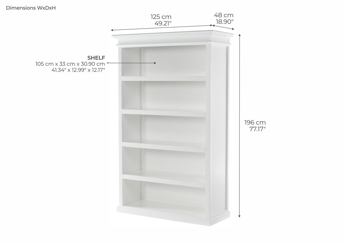 NovaSolo Halifax Bookcase with 5 Shelves, Classic White – dimensions