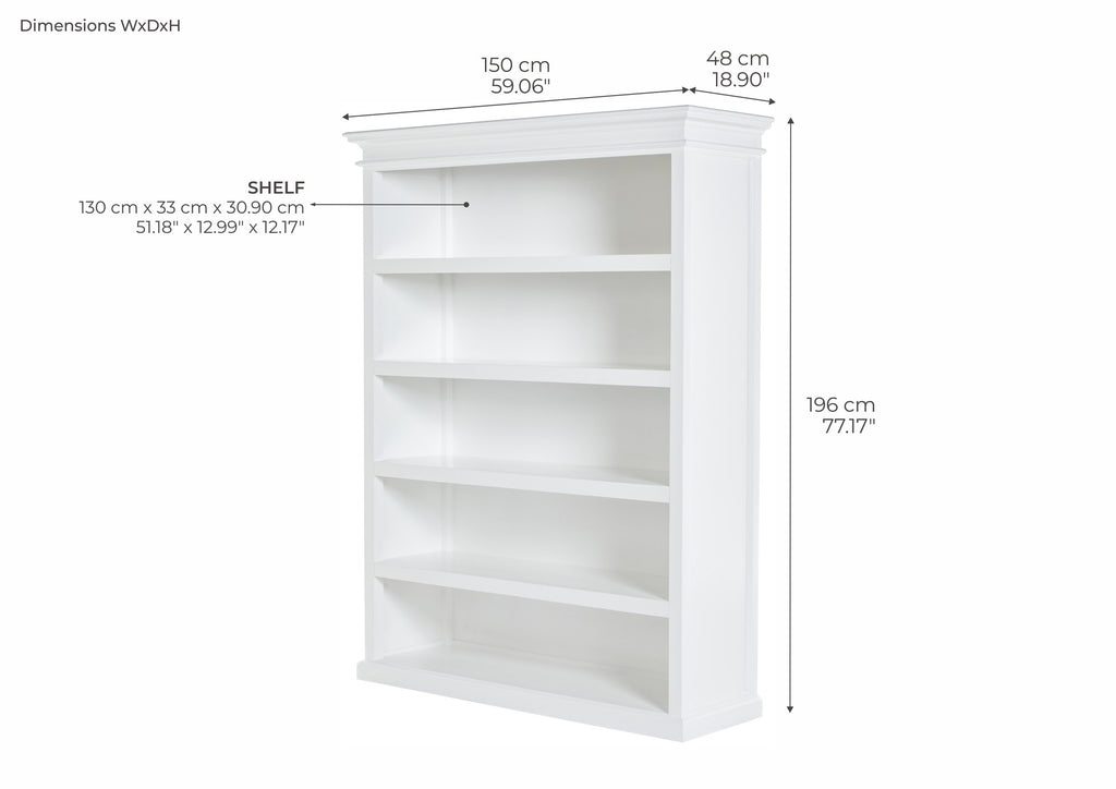 NovaSolo Halifax Bookcase with 5 Shelves, Classic White – dimensions