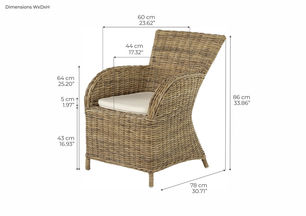 NovaSolo Wickerworks Rook Dining Chair (Set of 2), Natural – dimensions