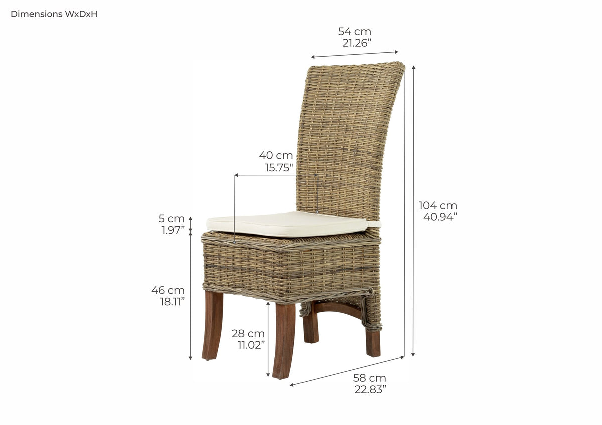 NovaSolo Wickerworks Salsa Dining Chair (Set of 2), Natural – dimensions