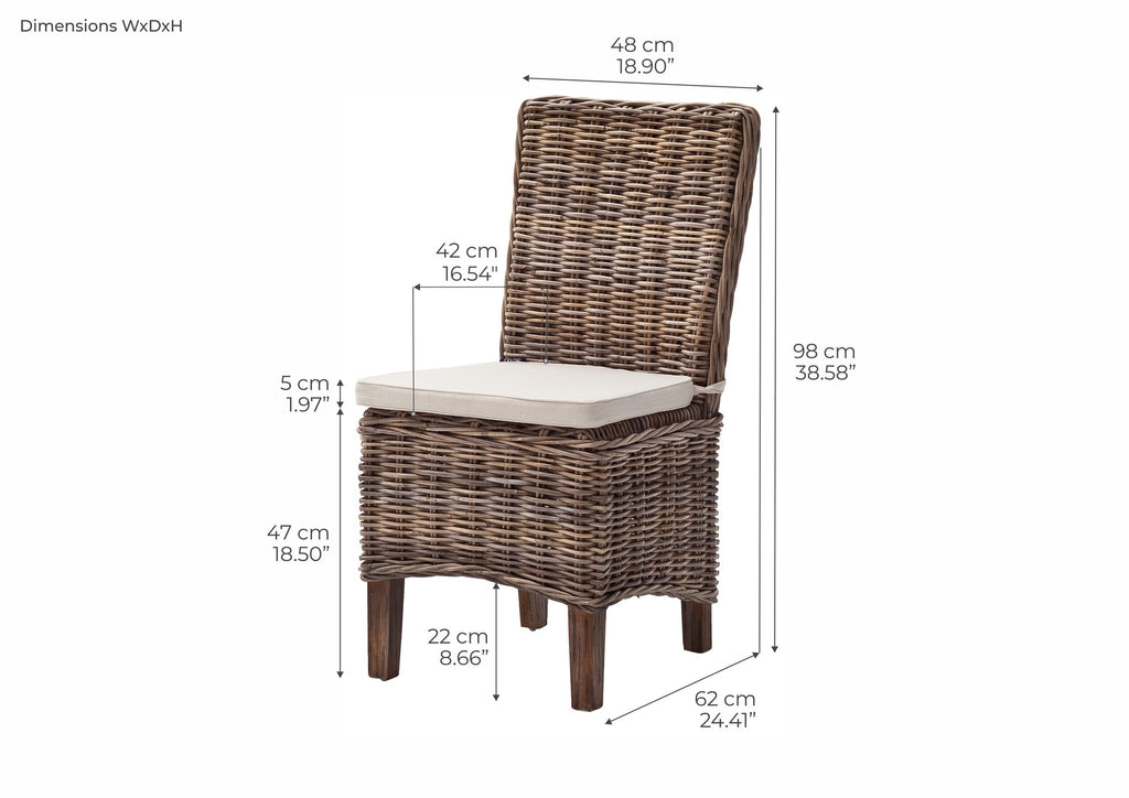 NovaSolo Wickerworks Morin Dining Chair (Set of 2), Natural – dimensions