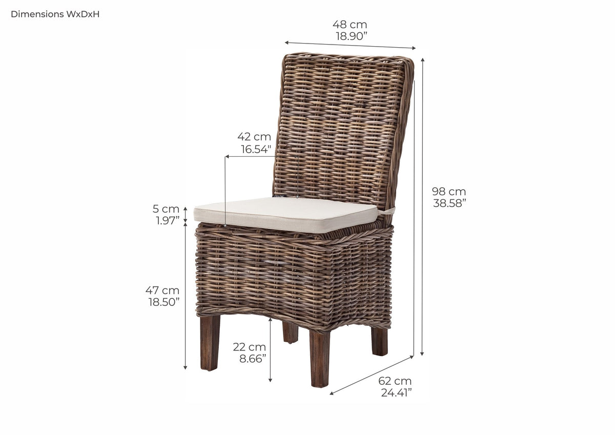 NovaSolo Wickerworks Morin Dining Chair (Set of 2), Natural – dimensions